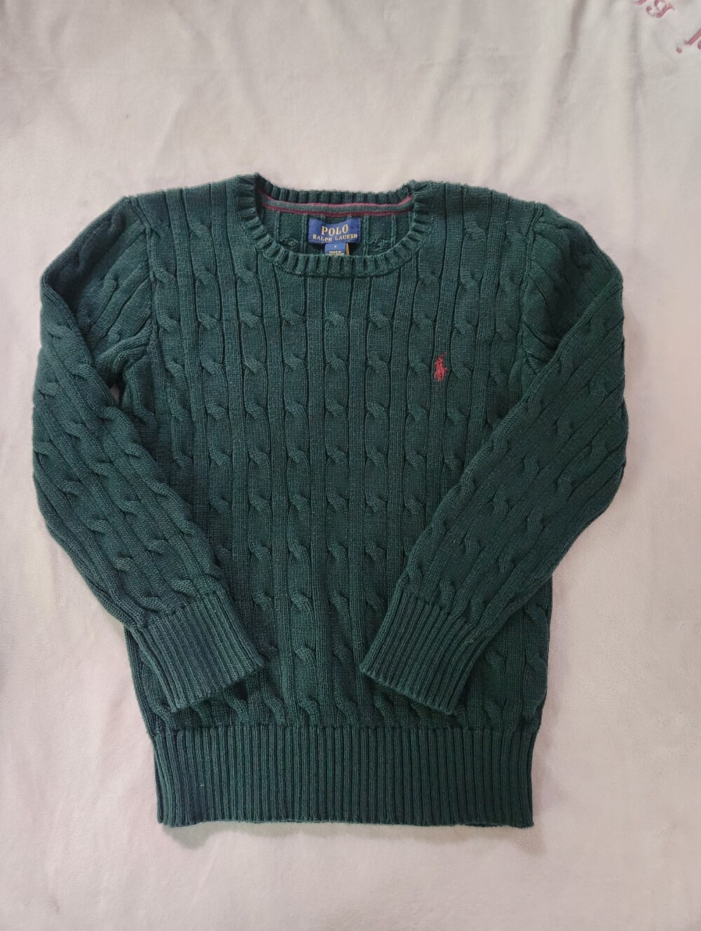 Ralph Lauren Polo Dark Green Cable Knit Crewneck Sweater